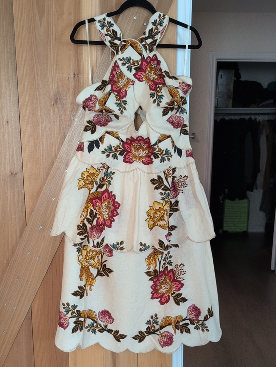 FARM Rio Dresses & Skirts - Farm Rio Sand Leopard Floral Cutout Embroidered Midi Dress